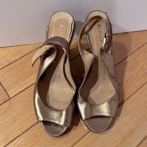 Bettye Muller cork screw Heel Leather wedge sandals 38 1/2